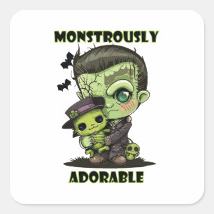  Cute Frankenstein Monster with plushie Square Sticker