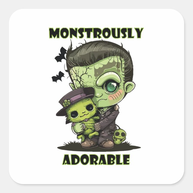  Cute Frankenstein Monster with plushie Square Sticker (Front)