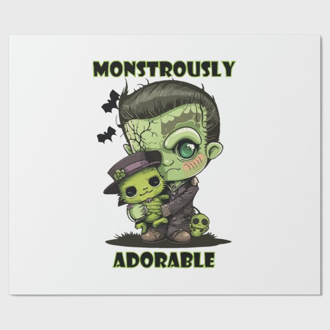  Cute Frankenstein Monster with plushie Wrapping Paper (Flat)
