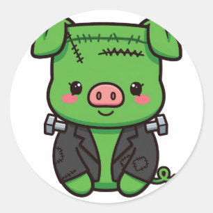 Cute Frankenstein Pig Halloween Classic Round Sticker