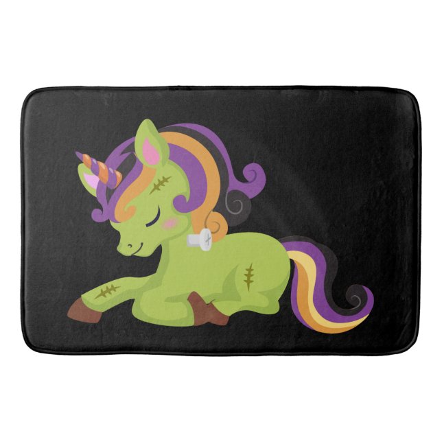 Cute Frankenstein Unicorn Halloween Bath Mat (Front)