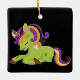 Cute Frankenstein Unicorn Halloween Ceramic Ornament