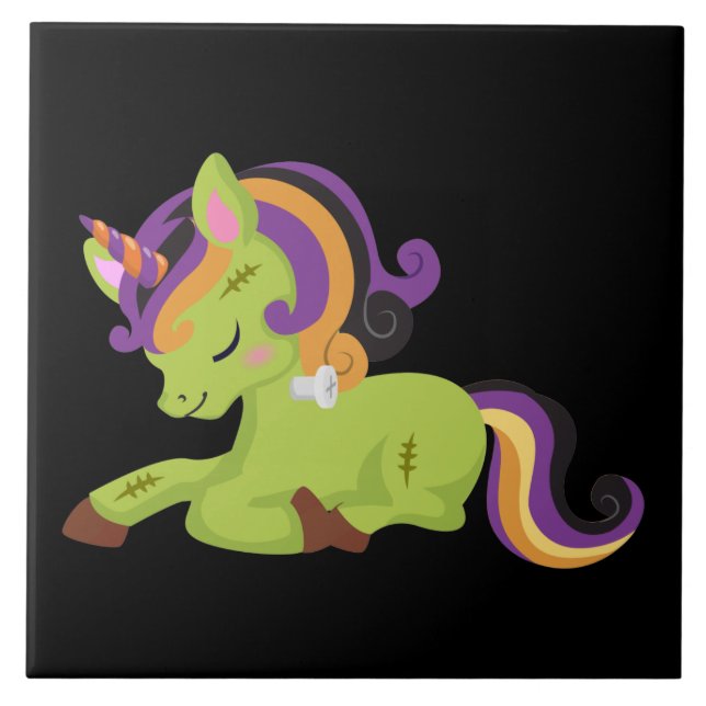 Cute Frankenstein Unicorn Halloween Ceramic Tile (Front)