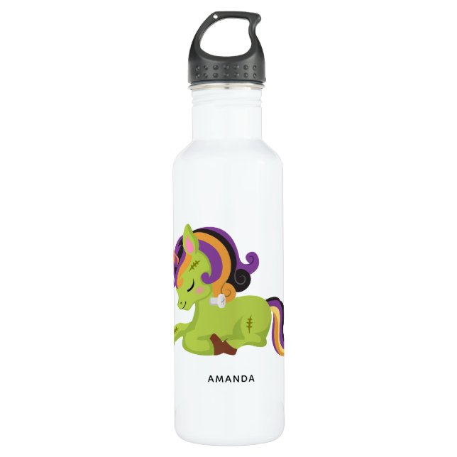 Cute Frankenstein Unicorn Halloween Drawing 710 Ml Water Bottle (Front)