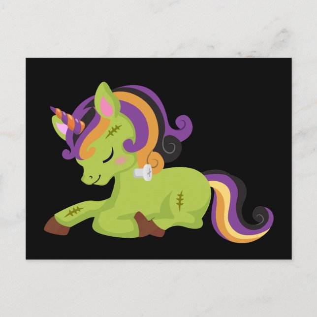 Cute Frankenstein Unicorn Halloween Drawing Postcard (Front)