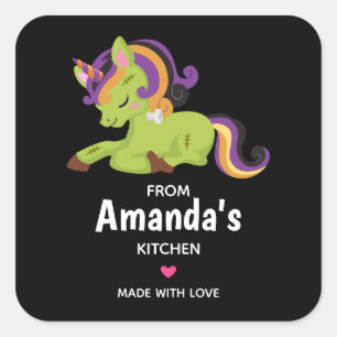 Cute Frankenstein Unicorn Halloween Kitchen Square Sticker