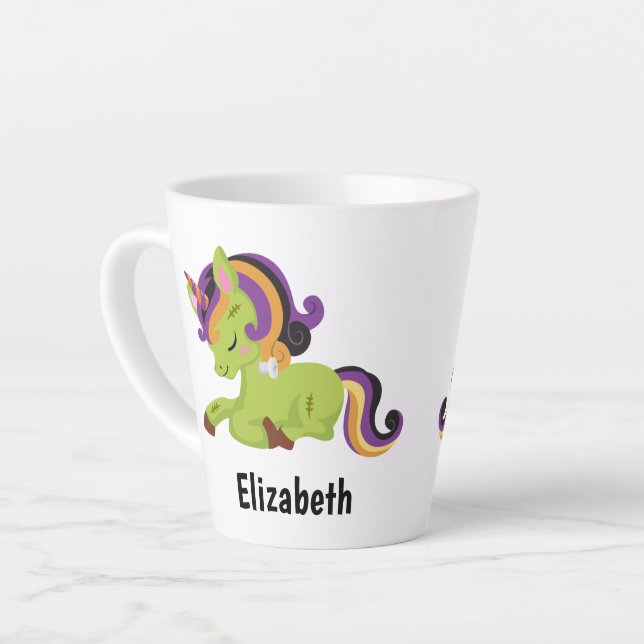Cute Frankenstein Unicorn Halloween Latte Mug (Left Angle)
