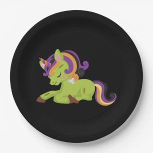 Cute Frankenstein Unicorn Halloween Paper Plate
