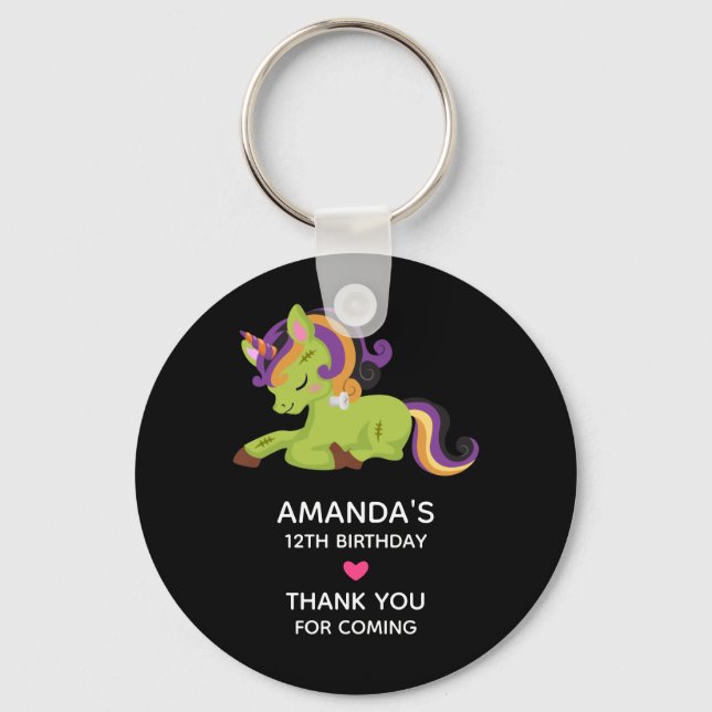 Cute Frankenstein Unicorn Halloween Party Key Ring (Front)