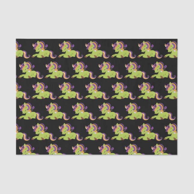 Cute Frankenstein Unicorn Halloween Pattern Tissue Paper (Front)