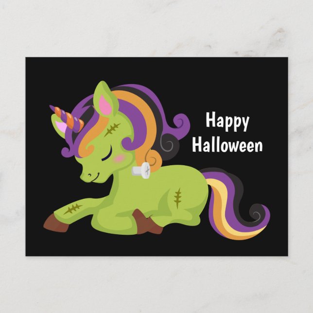 Cute Frankenstein Unicorn Halloween Postcard (Front)