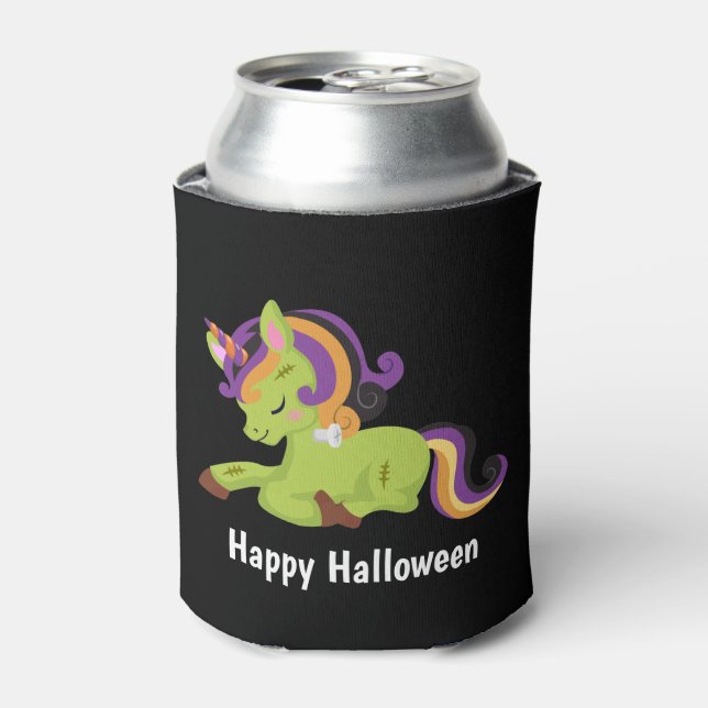 Cute Frankenstein Unicorn Happy Halloween Can Cooler (Can Front)