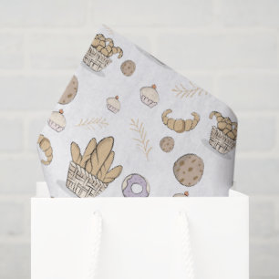 Cute French Bakery Pastries & Bread Neutral Patter Tissue Paper