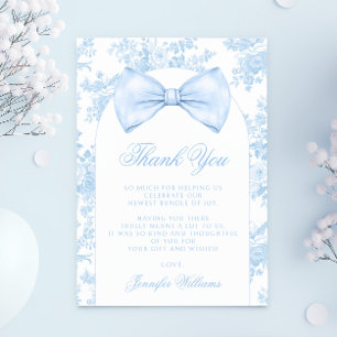 Cute French Blue Bow Tie Boho Baby Boy Shower Thank You Card