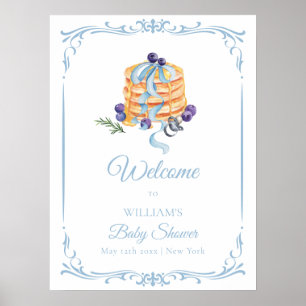 Cute French Blueberry Pancake Baby Shower Welcome  Poster