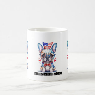 Cute French Bulldog American Flag with Hearts Coffee Mug