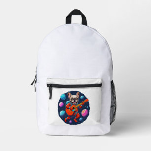 Cute French Bulldog Astronaut Playing Guitar – Fun Printed Backpack