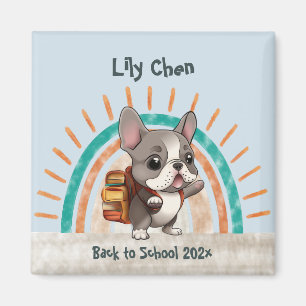Cute French bulldog back to school rainbow Magnet
