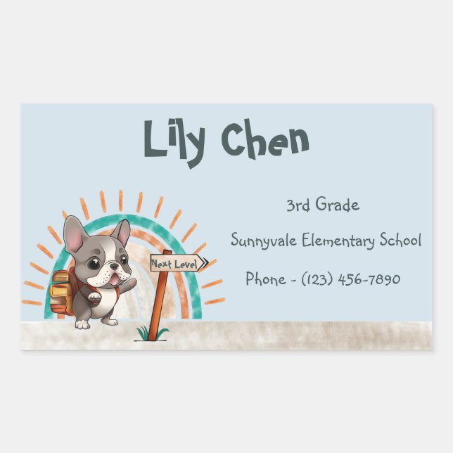 Cute French Bulldog Back to School Rainbow Rectangular Sticker (Front)