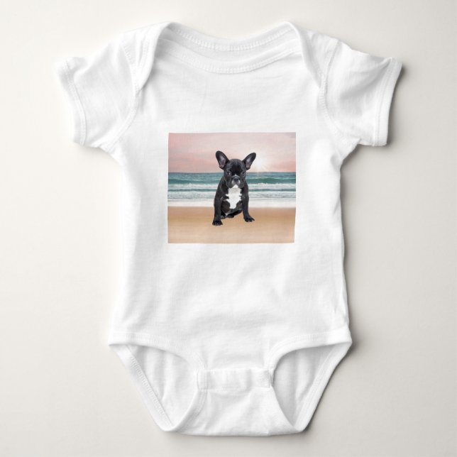 Cute French Bulldog Beach Sun Water Baby Bodysuit (Front)