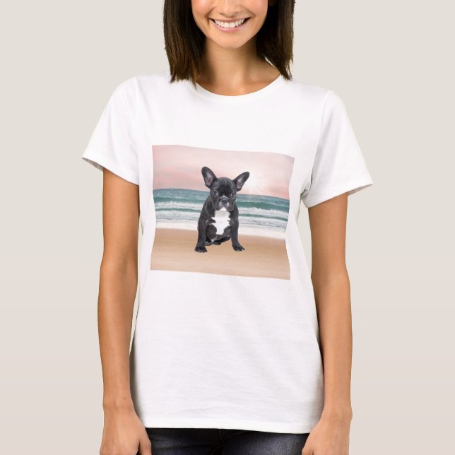 Cute French Bulldog Beach Sun Water T-Shirt (Front)