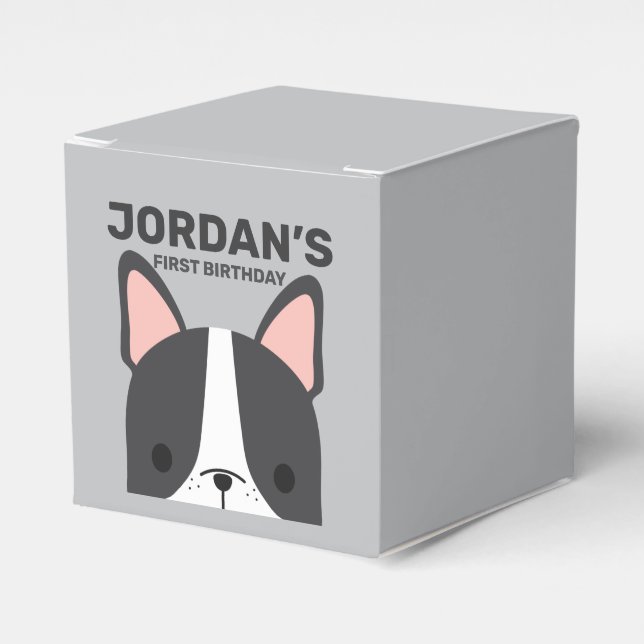 Cute French Bulldog Birthday Favour Box (Front Side)
