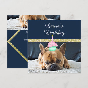 Cute French Bulldog Birthday Party INVITATION NAVY