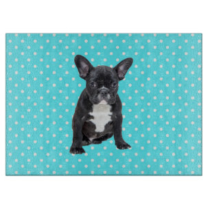 Cute French Bulldog  Blue Polka Dots Cutting Board