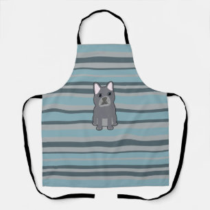Cute French Bulldog Blue Striped Apron