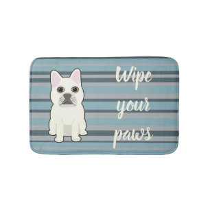 Cute French Bulldog Blue Striped Bath Mat