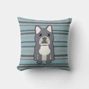 Cute French Bulldog Blue Striped Cushion