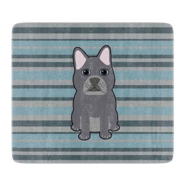 Cute French Bulldog Blue Striped Cutting Board (Front)