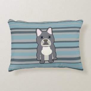 Cute French Bulldog Blue Striped Decorative Cushion