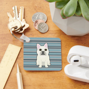Cute French Bulldog Blue Striped Key Ring