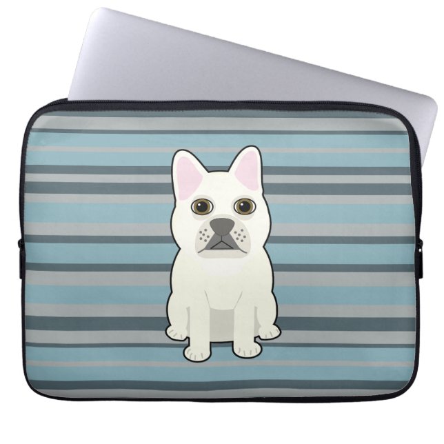 Cute French Bulldog Blue Striped Laptop Sleeve (Front)
