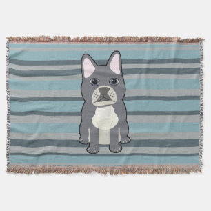 Cute French Bulldog Blue Striped Throw Blanket