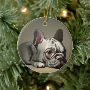 Cute french bulldog ceramic ornament