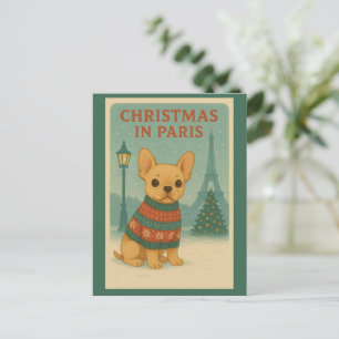 Cute French Bulldog Christmas in Paris   Vintage  Postcard