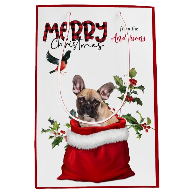 Cute French Bulldog Christmas  Medium Gift Bag (Front)