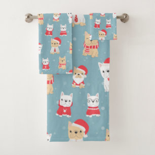 Cute French Bulldog Christmas Pattern Bath Towel Set