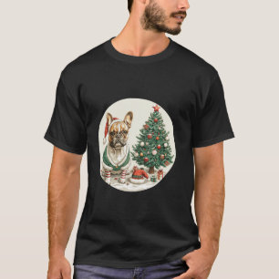 Cute French Bulldog Christmas Tree Elf Santa Claus T-Shirt