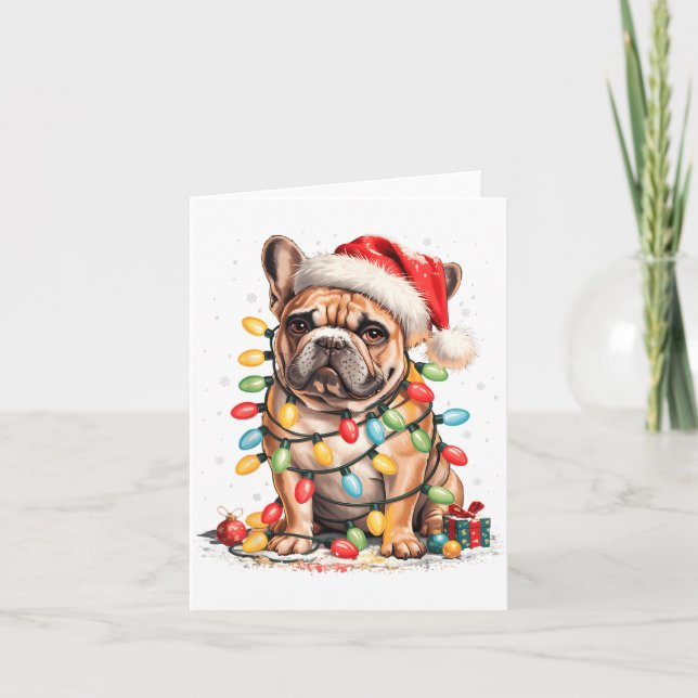 Cute French Bulldog Christmas Tree Santa Xmas Ligh Card (Front)