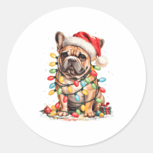 Cute French Bulldog Christmas Tree Santa Xmas Ligh Classic Round Sticker