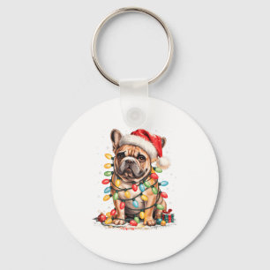 Cute French Bulldog Christmas Tree Santa Xmas Ligh Key Ring