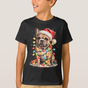 Cute French Bulldog Christmas Tree Santa Xmas Ligh T-Shirt