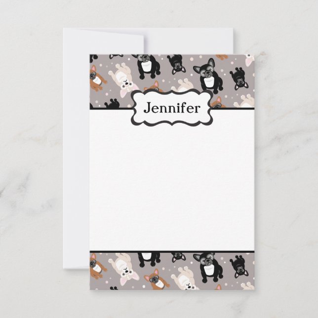 Cute French Bulldog Customise with Your Name Card (Front)