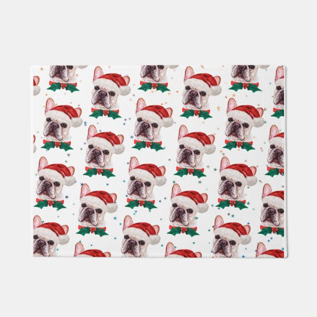 Cute French Bulldog Dog Christmas Pattern Doormat (Front)
