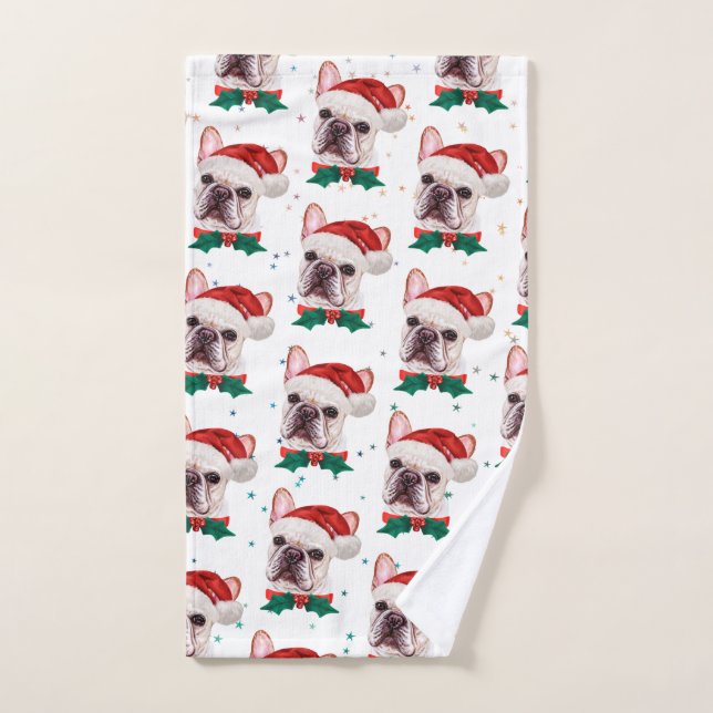Cute French Bulldog Dog Christmas Pattern Hand Towel (Hand Towel)