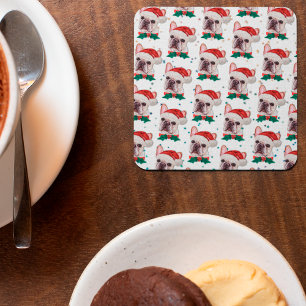 Cute French Bulldog Dog Christmas Pattern Square Paper Coaster