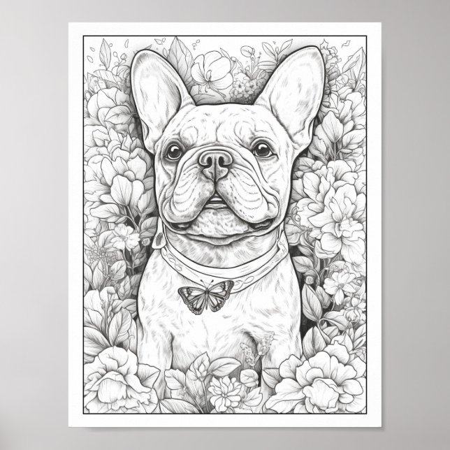 Cute French Bulldog Dog Colouring Poster (Front)